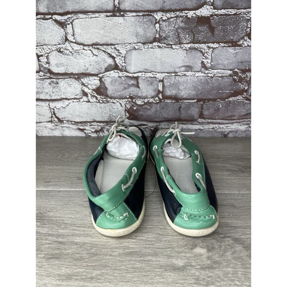 LL Bean Blue Green White Leather Preppy Loafers Boat Shoes Women Sz 9M US/39.5EU - Picture 4 of 16